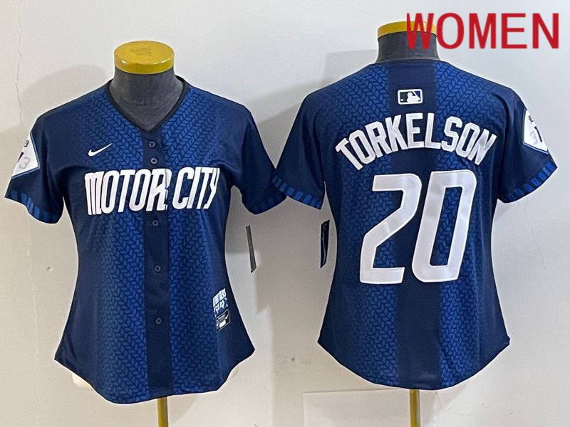 Women Detroit Tigers 20 Torkelson Blue City Edition Nike 2024 MLB Jersey style 1